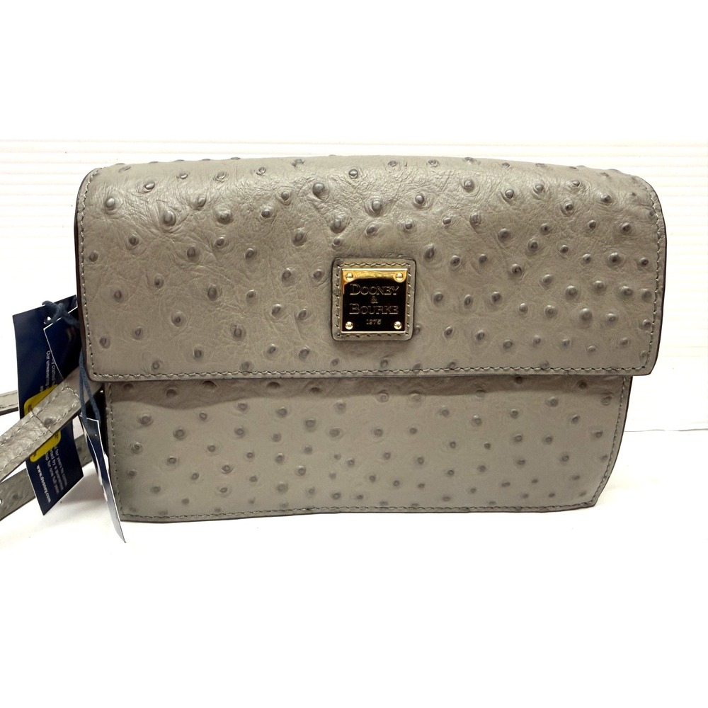 Dooney & Bourke GREY GRAY Ostrich Embossed‎ Leather Shoulder Bag SMALL PURSE NEW